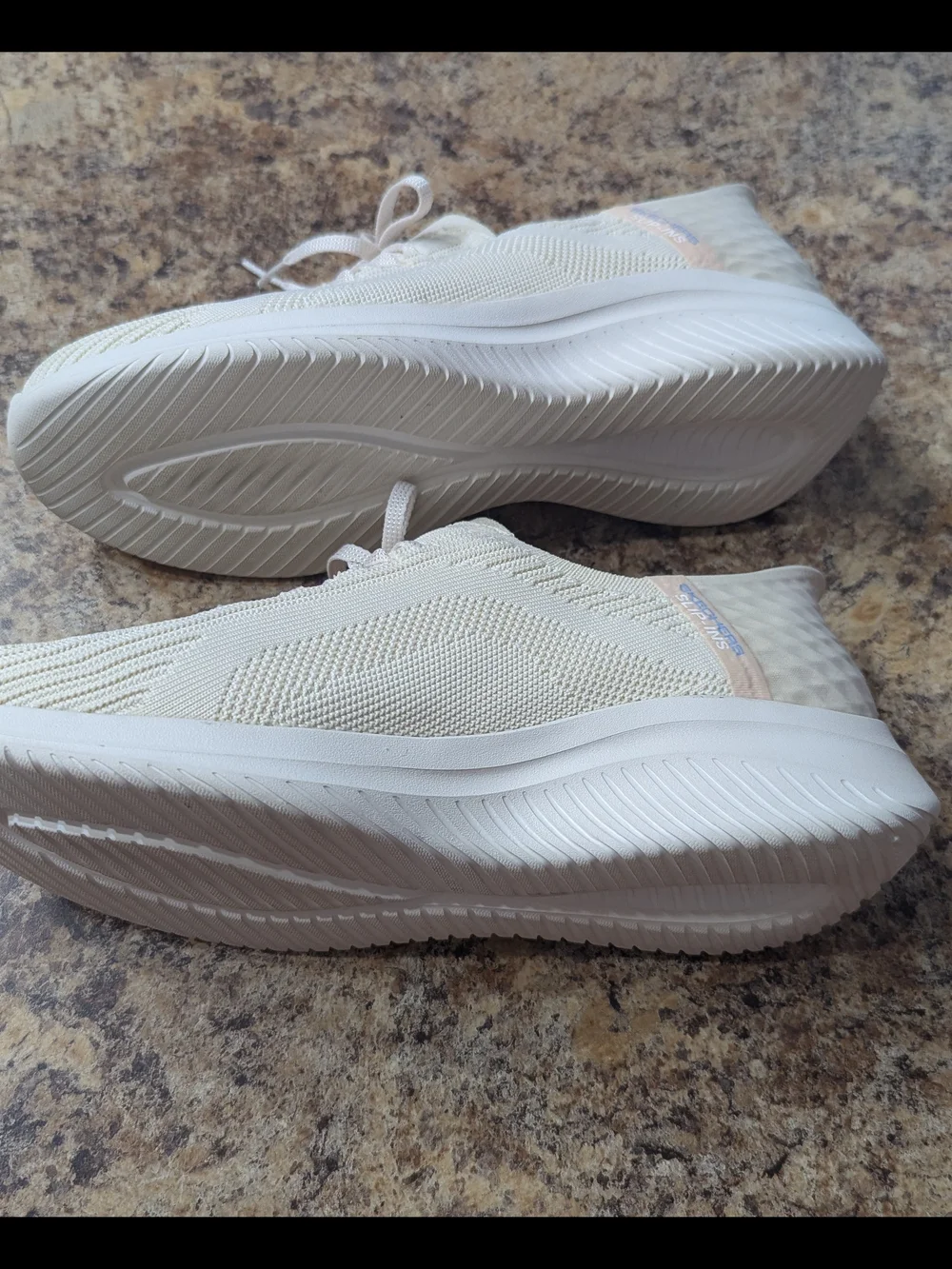 Skechers Women’s Slip-On Knit Sneakers in Cream 11 Wide